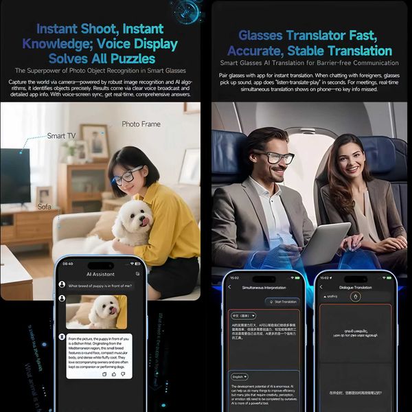 AI Smart Glasses with Camera 4K HD Video and PhotoCapture Real-TimeTranslation Voice Recording Open-Ear Audio Object Recognition T260703W6IR