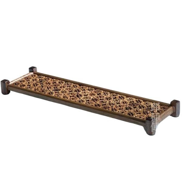 Luxury Rectangular North American Black Walnut Tea Tray Inlaid Natural Walnut Hollow Design Raised Feet Tea Table Decor Gift