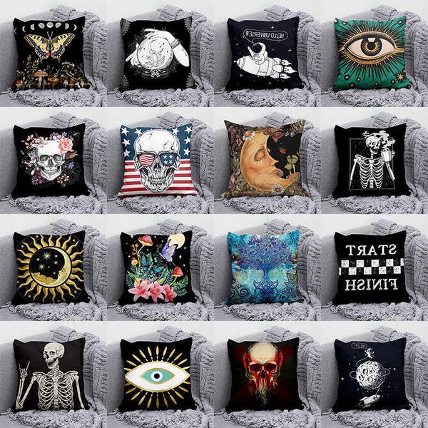 pillow case Sun Mandala and Moon Decorative case Tarot Skull Evil Eye Astronaut Black case Home Sofa Car Office Decoration D260703