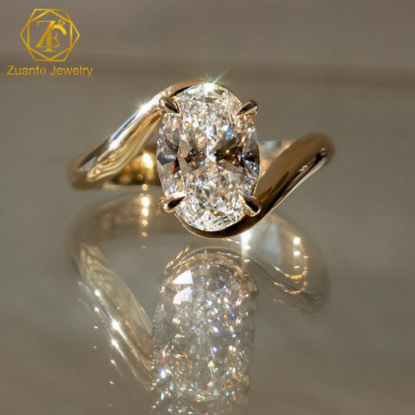 Customized 18k Gold Plated Oval Cut VVS IGI HPHT CVD Lab Grown Diamond Luxury Unisex Wedding Ring