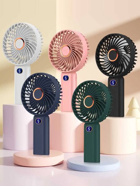 Portable Handheld USB Rechargeable Mini Fan Digital Display 5-Speed Adjustment Suitable For Travel Outdoor Office Home W260702