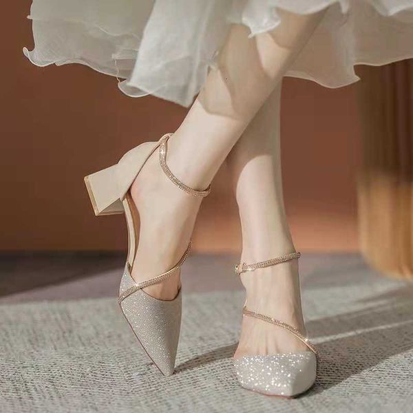 Heels Women Pumps Chunky High Shoes Summer Pointed Rhinestones Sandals Party Dresses Sexy Women Shoes Mujer Zapatos