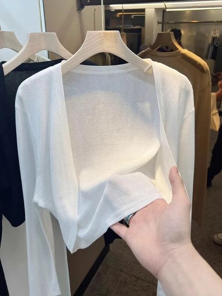 Short Ice Silk Knitted Sun Protection Cardigan Womens Thin Summer Suspender Skirt Layered Gauze Jacket Air-conditioned Cover Up 260701