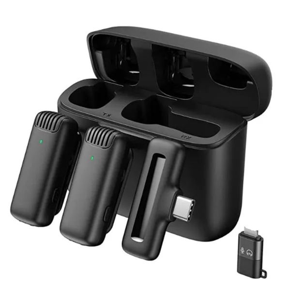 Microphone /Mic 2 Pack Wireless Lavalier Microphones Iphone Ipad Leereel Plug Play Lapel Mic With Charging Case For Interview live streaming Video Recording T 3C