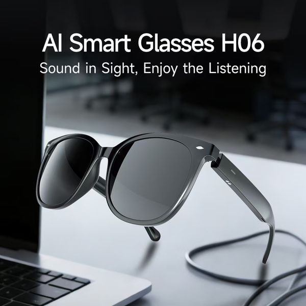 H06 AI Translation Smart Glasses Bluetooth 6.0 Hands-Free Calling Music Anti-Blue Light Lens Magnetic Charging Wake Phone Voice Assistant