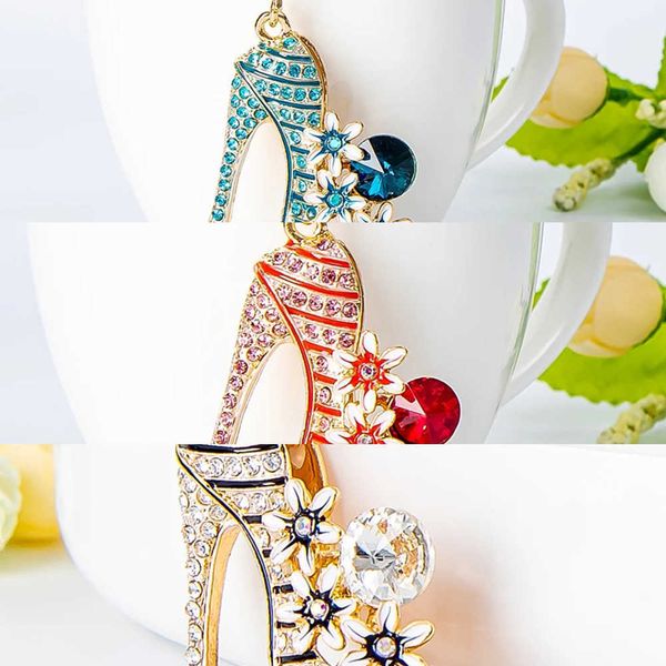 Heels Chain Elegant Key Flower Women's High Bag Pendant Alloy Rhinestone Car Key Ring Fashion Backpack Ornament