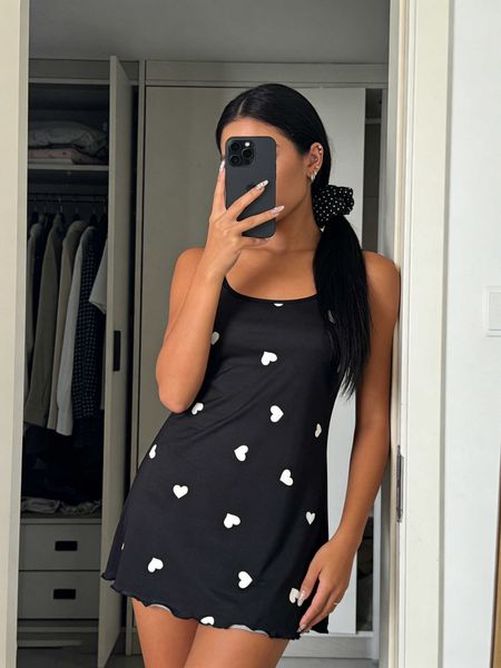 Spaghetti Summer Women Strap Nightdress Ruffled Round Neck Homewear Sweet Heart Print S260706