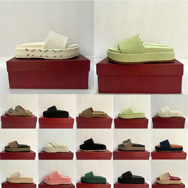 designer sandals women luxury slippers women sliders embroidered canvas flat mules Platform linen high thick sole sandal platform