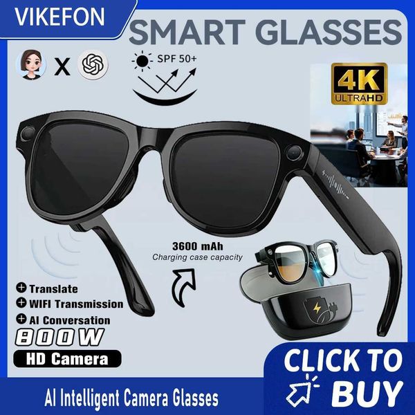 2 in1 4K Smart AI Glasses 800W pixel AI Shooting Camera HD Photo Video Voice Call Translation Waterproof Bluetooth AI Glasses T260703