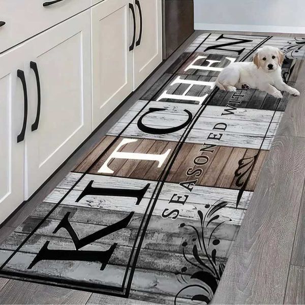 VIKAMA Retro Wood Grain Kitchen Carpet American Country Style Entrance Welcome Door Mat Easy-to-Clean Bedroom Carpet Home Decor L2637