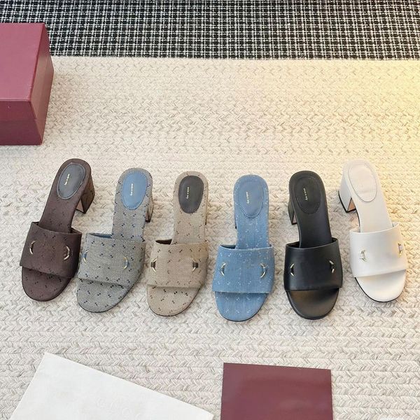 Summer New chunky heels Sexy Designer sandal women denim dress shoes Fashion sandale Party Wedding sandals leather 10a open toe heel slipper luxurys High heeled shoe