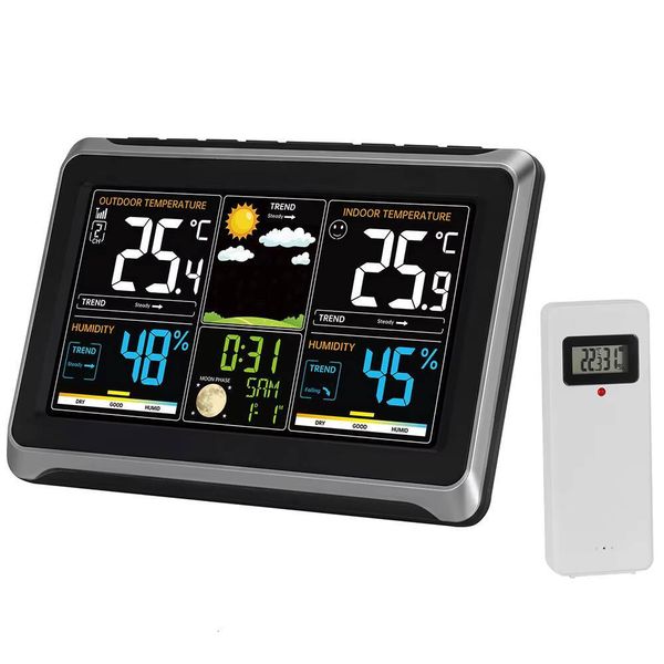 OVS Wireless Color Weather Station, With 7.5Inch Large Display Screens, Digital Indoor And Outdoor Thermometer, Hygrometer, Atomic Clock, Alarm Clock