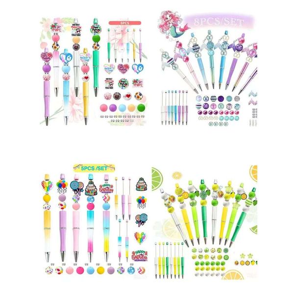 Cute Pendant Mother's Day Birthday DIY Beaded Ballpoint Pen Set Gift Office Stationery Handmade High-Valu