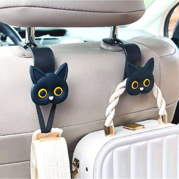 2pcs 3D Cartoon Cat Headrest Hooks Universal Car Seat Vehicle Storage Organizer for Handbags Purses Coats Cute Design