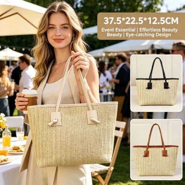 2026 New Pastoral Woven Straw Tote Bag for Women, Versatile Large Capacity Shoulder Handbag, Casual Daily Commute & Beach