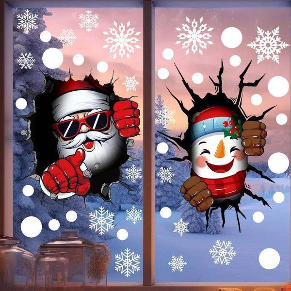 Home Combination Glass Snowflake Santa Claus Store Window Sticker New Year Christmas Decoration