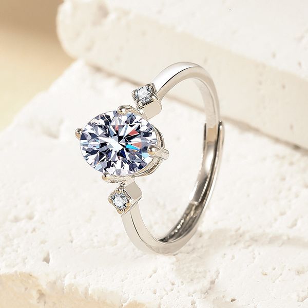 Live-streaming hot-selling Instagram-style exquisite egg-shaped Moissanite for women, niche high-end open-ended index finger ring wholesale