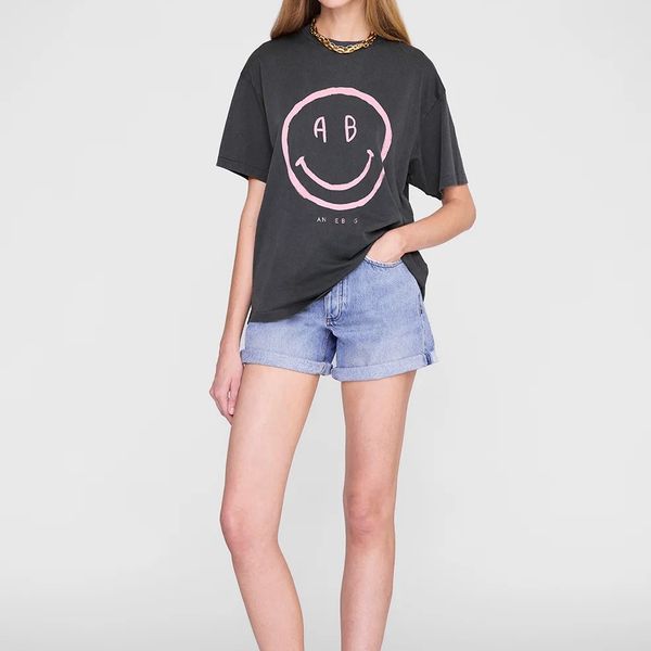 Hot Designer Women's Crew Neck Washing TShirt Cotton Aninely Vintage Breathable Shirt Trendy Printed AB Smile Face Short Sleeve Sweatshirt Women Washed Tee Shirts