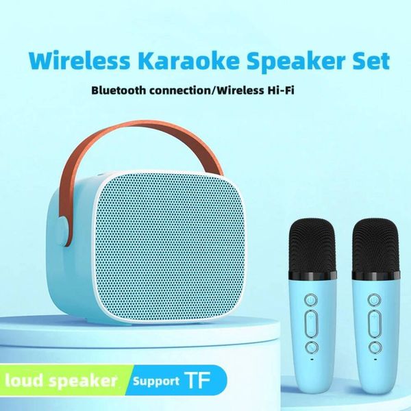 Mini Machine Bluetooth-compatible 1-2 Wireless Microphone Karaoke Speaker Set Music Player for Party Home J260706
