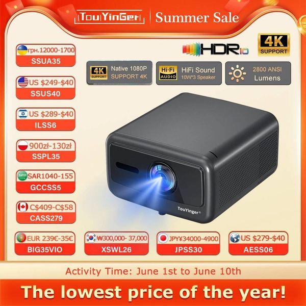 Touyinger Q12W PRO Full HD 1080P 4K 2800 ANSI Android 12 Cinema Beam Projector for Home Education Conference Video 26Y0706