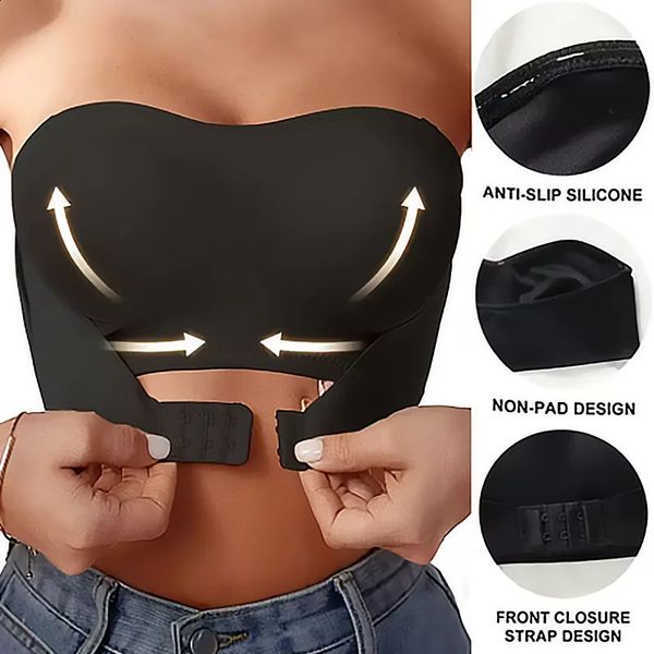 Womens Strapless No Padding Seamless Front Button Bra Sexy Comfortable Anti Slip Vest Top Women Smooth Push Up Underwear 260703