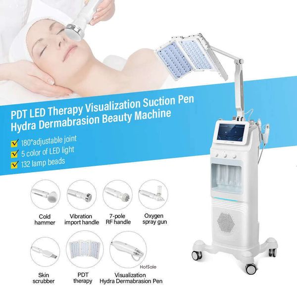 5 Colors PNewodynamic Skin Rejuvenation 7 In 1 Hydra Dermabrasion Skin Exfoliating Aqua Peel Visual Cleansing Pore Shrink 6 Handles + PDT Light For Anti-Aging