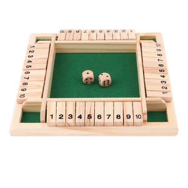 Dice Board Set Wooden 10 Numbers Flaps & Dices Game for 4 Players Party Club Drinking Games Family Entertainment W260707