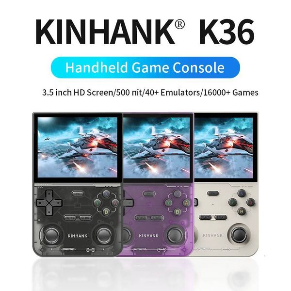 KINHANK Open Source K36 Retro Handheld Video Game Console 16000 Games Emulator for 1/P/DC/N64/SS 500nit 3.5 Inch I Screen J260707