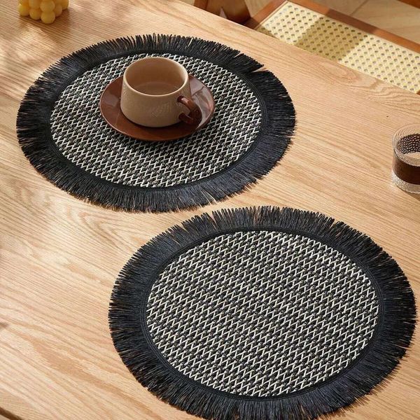 Placemat 4Pcs Bohemian Placemats For Restaurant Dining Woven dinner Paper Table Round Place Mat Table 14