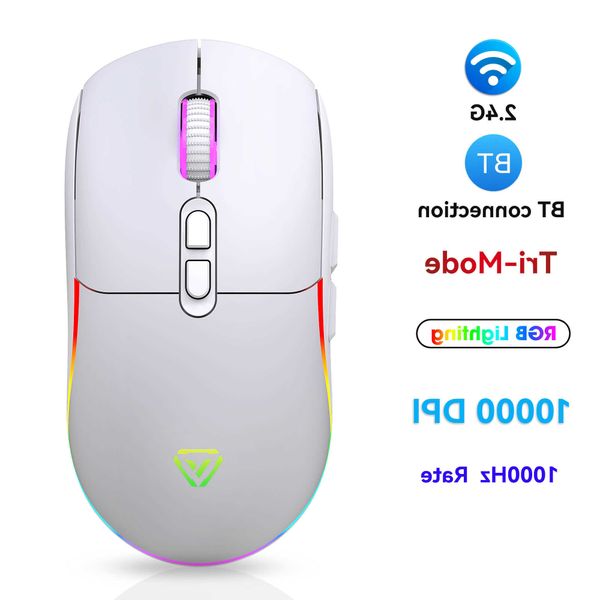 Mode Tri 24G BT Gaming Esports Mouse Macro Definition Computer Mouse RGB Lighting 10000DPI Adjustable 1000Hz Rate 500mAH D260707