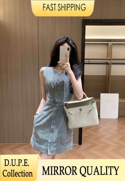 Burbeeerry Designer Vintage Wash Sleeveless Denim Mini Dress Button Down Luxury Embroidery High Street Y2K Vest Skirts Summer Casual Outfits Women Clothing