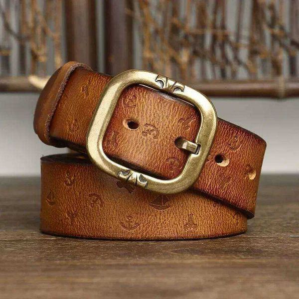 Pure 38Cm Cowhide Quty Genuine Leather Belts For Men Embossing Strap Male Copper Buckle Jeans Cowboy