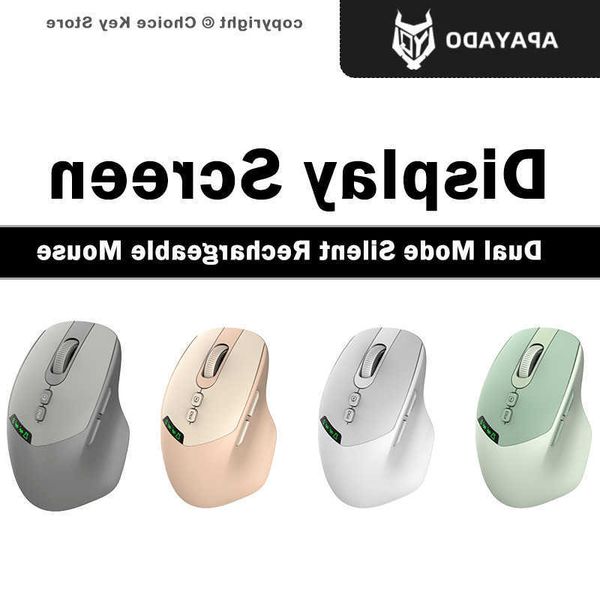 Dual T02 Mode Wireless Mouse Bluetooth 50 24G Silent Rechargeable 500mAh Large Battery Display DPI Adjustable for PC Laptop D260707
