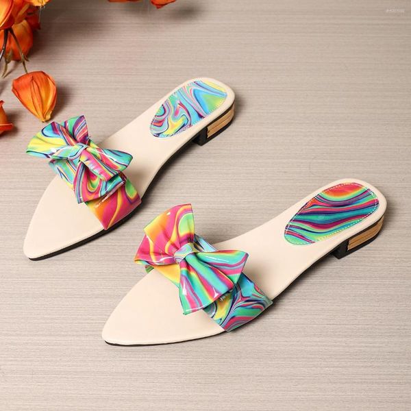 Slippers Summer Women Sandals Colour Flat Casual Bow Shoes For Ladies Fashion Outdoor Beach Mujer Slides Low Designer