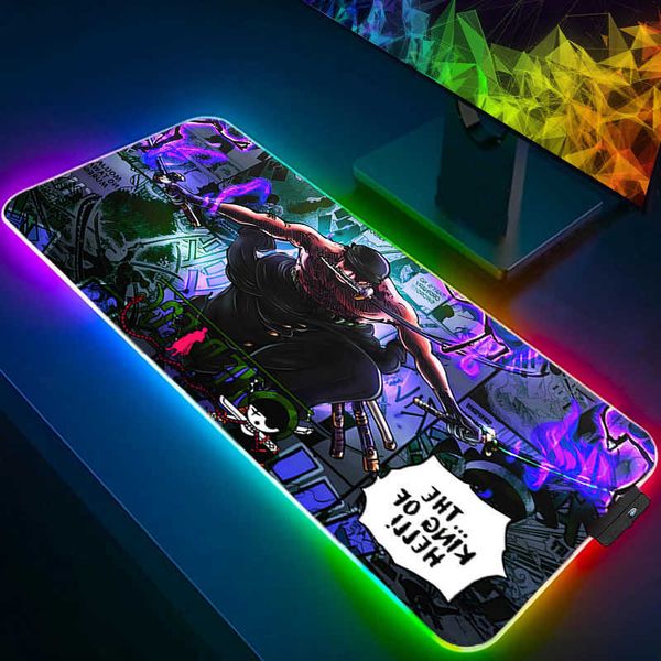 RGB Mouse Pad one piece Zoro 90x40cm Professional E-sports gamers speed Gaming Rubber keyboard Backlight LED desk mat mousepad D260708