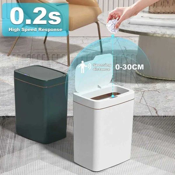 Smart Bathroom Trash Can Automatic Bagging Electronic Trash Can White Touchless Narrow Smart Sensor Garbage Bin Smart Home 15L J260707