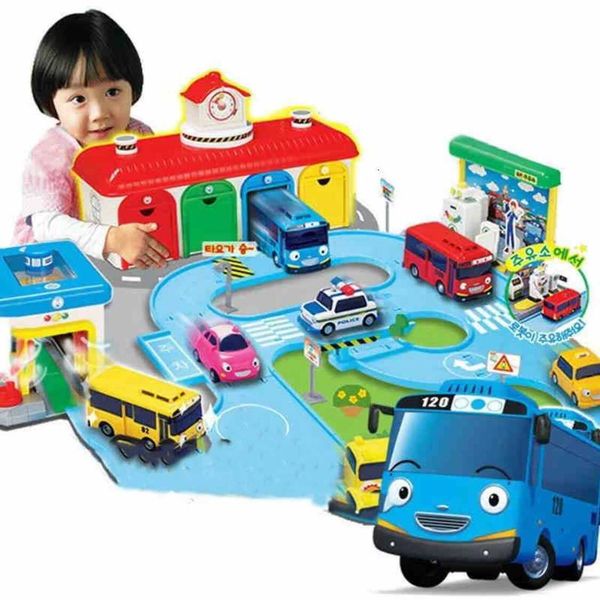 slot car Plane Korean The Little Bus Slingshot Pullback Diy Track Set Tayo Cartoon Toy Collection Car Model Christmas Gifts Car Tr