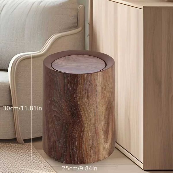 Wood Grain Semi-Circular Trash Can - Durable Plastic Storage BoxSuitable for KitchenBathroomLiving Room - Modern Minimst D J260708