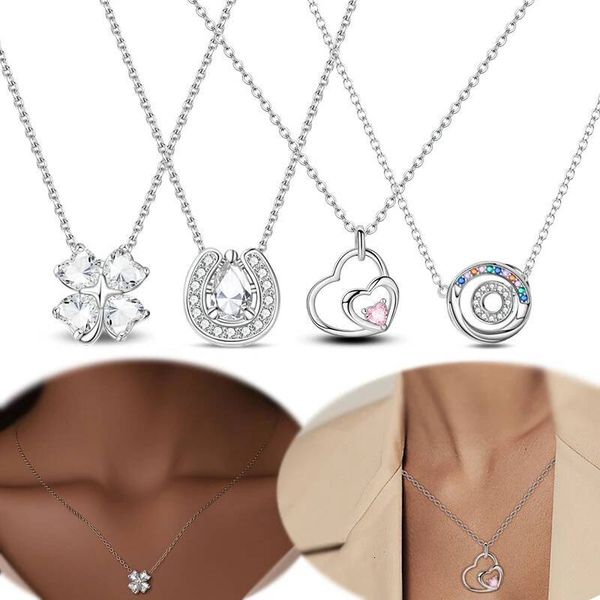 925 Sterling Silver Four-leaf Clover Zircon Pendant Necklace — compare prices at CompareOffers