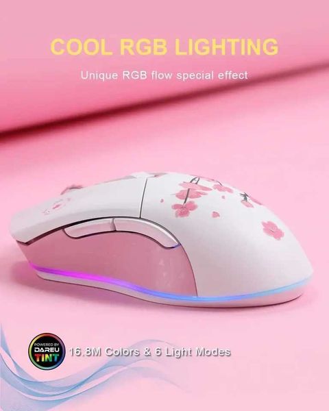 DAREU Sakura Wireless Wired Gaming Mouse Dual-Mode Rechargeable 7 Buttons DPI RGB and 7 Adjustable DPI for PC Notebook J260707