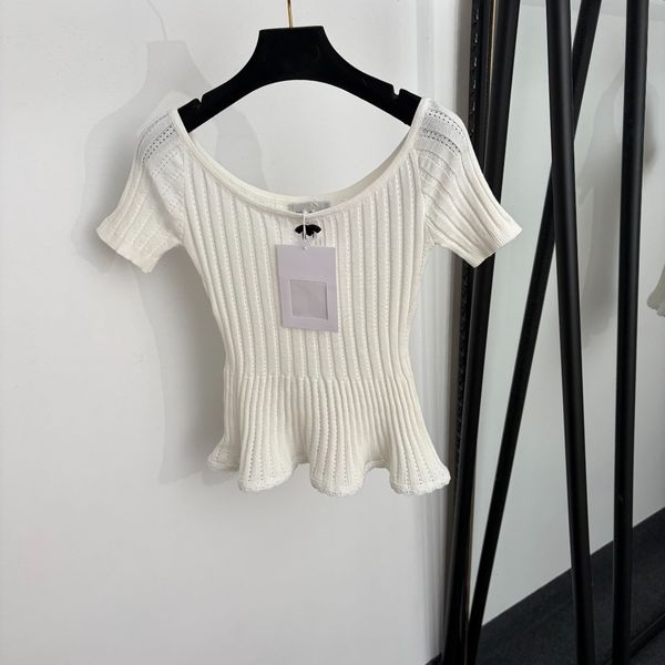 T-shirts woman Designer T-shirts for women Luxury knitted short sleeve tees top Spring and Summer Fashion Embroidered Frill-edged V-Neck Short-Sleeved Knit Top