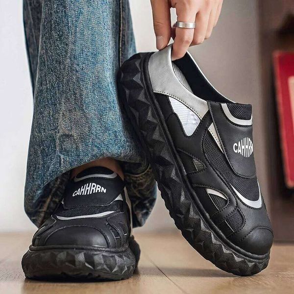 Half-slip on men's shoes,one-footed lazy shoes,fashionable trendy shoes,Japanese-style thick-soled with a headband half-trousers