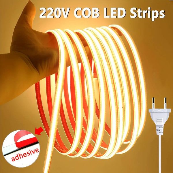 220V Self-adhesive COB Led Strip Lights No Need Driver Flexible Ribbon for Room Kitchen W260709