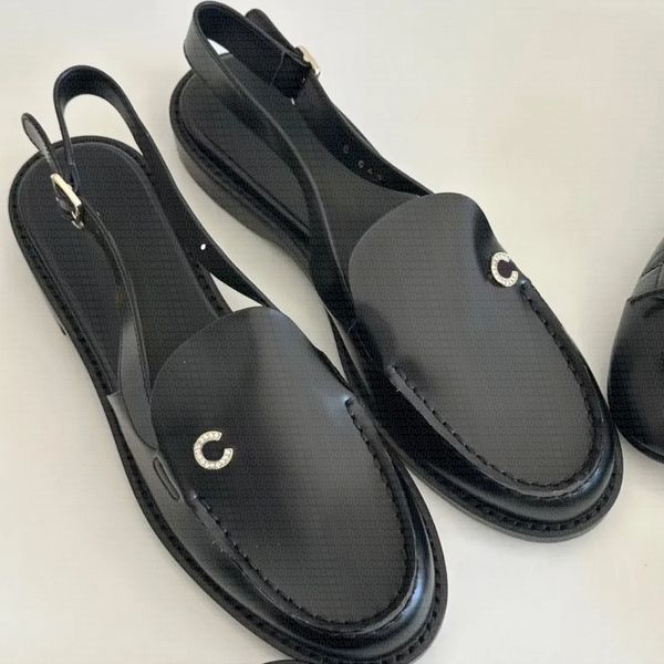 Designer sandals women loafers leather slingback flats mules Women summer slip on party dress shoes Outdoor casual Sandals CC Logo SHOES size 35-42