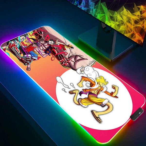 Mouse Backlight Pad RGB PC Computer Gamer Kawaii Gaming Accessories LED Mousepad Keyboard Desk Mat One Piece Luffy Carpet D260709