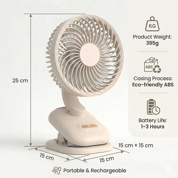 Fan Clip on Fan Stroller 1800mAh Rechargeable Portable Fan with 4 Speeds 120 Auto Oscillation Desk Fan J260709