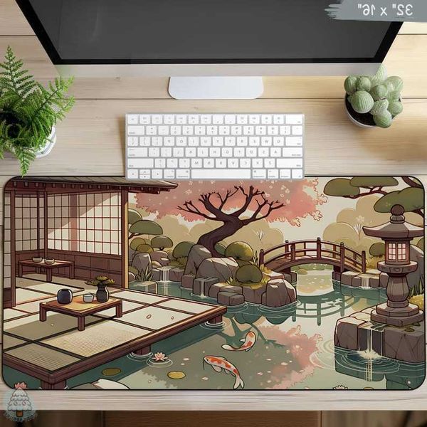 Garden Japanese with Koi Pond Desk Mat Anime Desk Mat Kawaii Mouse Pad Playmat Keyboard Mat Gaming Mouse Pads Office Carpet D260709