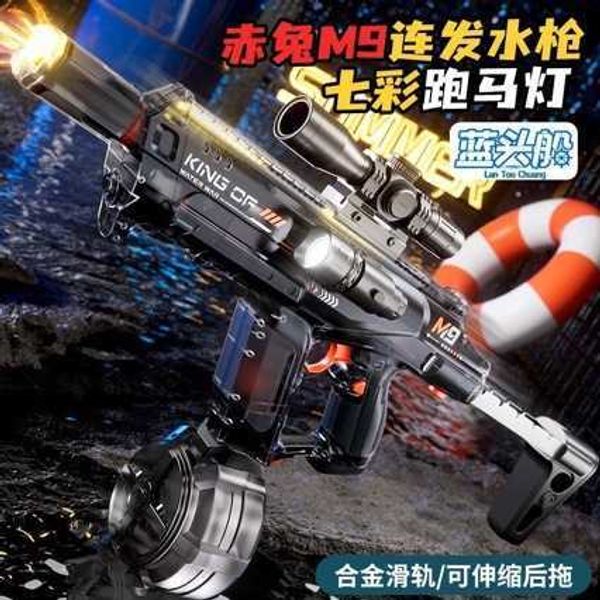 Red Rabbit M9 Electric Automatic Water Gun Toy for Children Manual and Automatic Mode Flashing Automatic Water Absorption Automatic Recoil Water Gun L260709S4J4