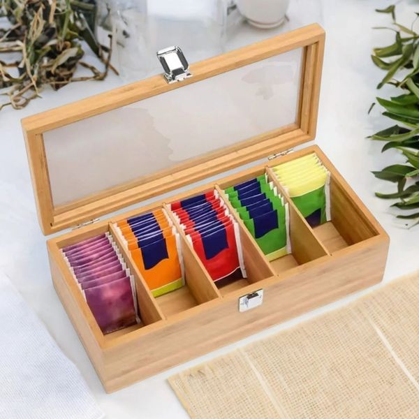 Wood Tea Bag Organizer Holder Durable Coffee Box for Kitchen Pantry Cabinets Countertop 260709