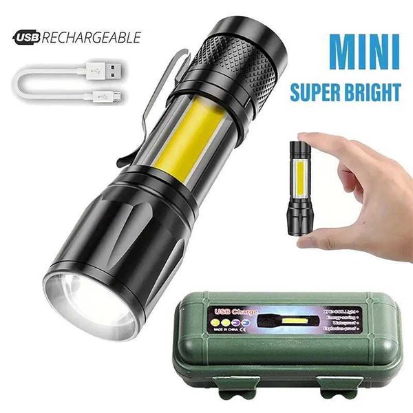 Powerful Mini LED Flashlight COBXPE Zoom Torch Built In Battery USB Rechargeable Light Outdoor Portable Camping Emergency Lamp C260709 C260526